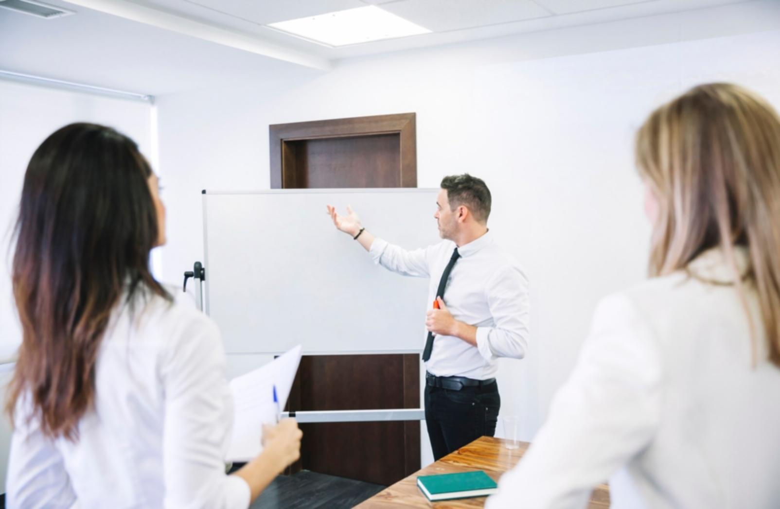 Business meeting room setup for collaborative financial planning session